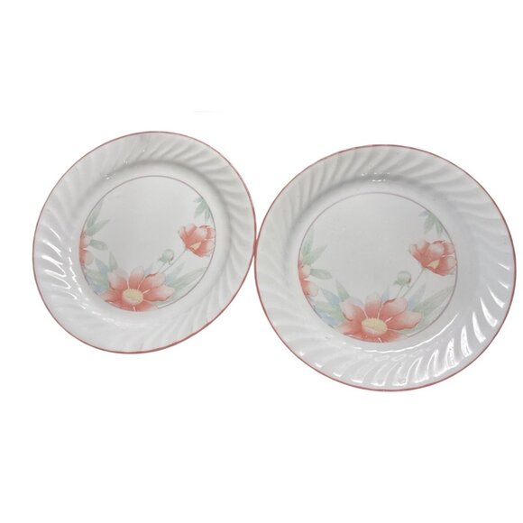 Corelle Peony Swirl Dinner Plates Set Of 2 Discontinued 10.25 Inch - Picture 1 of 4